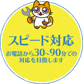 スピード対応 お電話から30~90分での対応を目指します